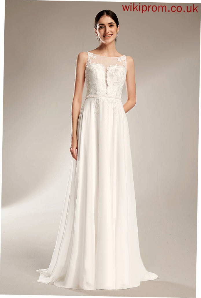 Chiffon Train Wedding Dresses Lia With Wedding A-Line Sweep Dress Sequins Lace Illusion