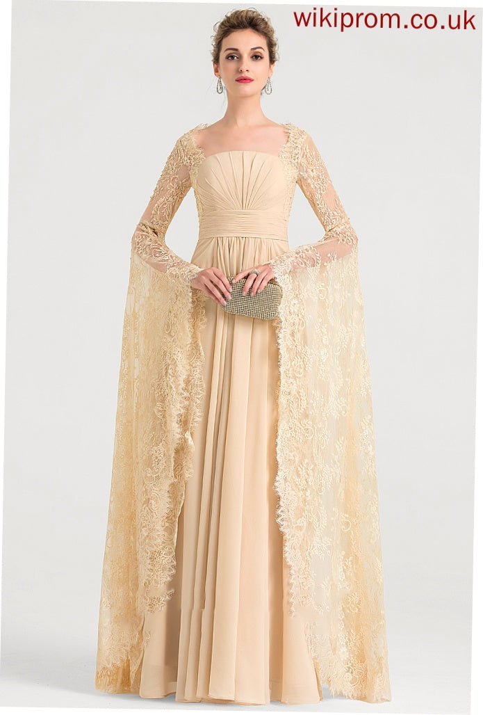 Chiffon Wedding Dresses Neckline Beading A-Line Square Wedding With Dress Lana Floor-Length Ruffle