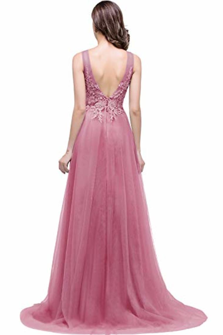 Lace Tulle Sleeveless Evening Dress Ball Gown Wedding Bridesmaid Backless Long Dress