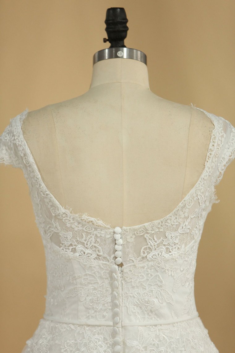 Scoop A Line Wedding Dresses Lace With Applique And Sash