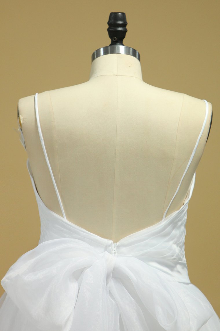 Wedding Dresses A-Line Spaghetti Straps Court Train Organza With Removable Sash Zipper Back Plus Size