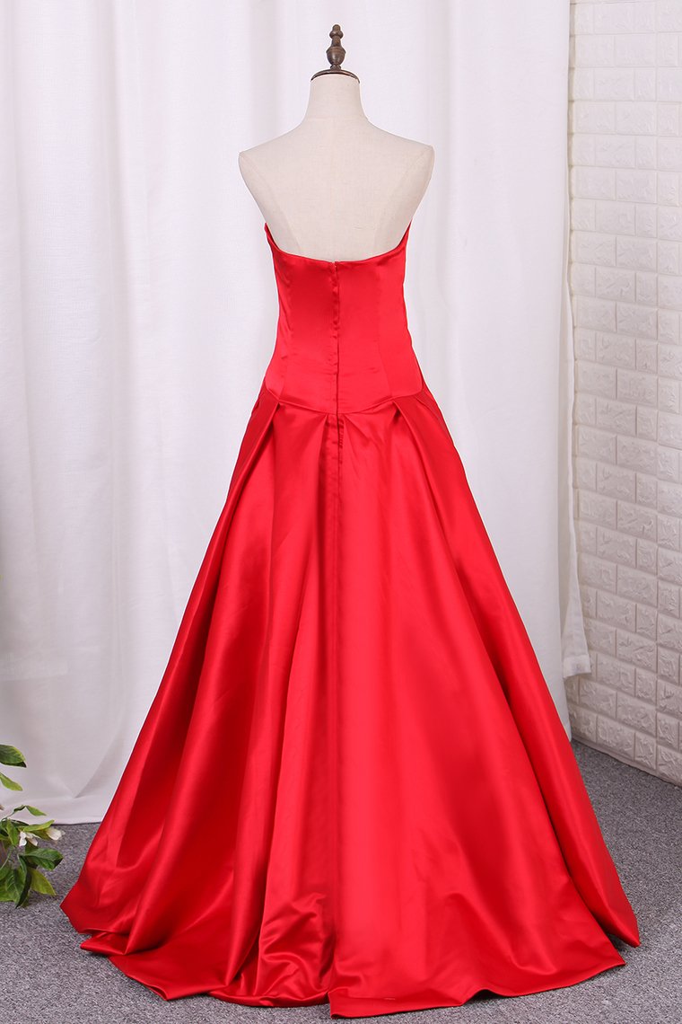Asymmetrical Prom Dresses V Neck Satin Red