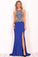 Sexy Open Back Scoop Mermaid Prom Dresses Spandex With Beads And Slit