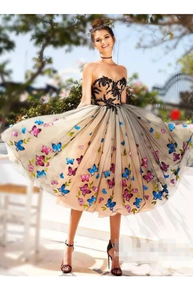 SweetHeart Neckline A Line Homecoming Dresses Colorful Butterflies Appliques Short Prom Dresses