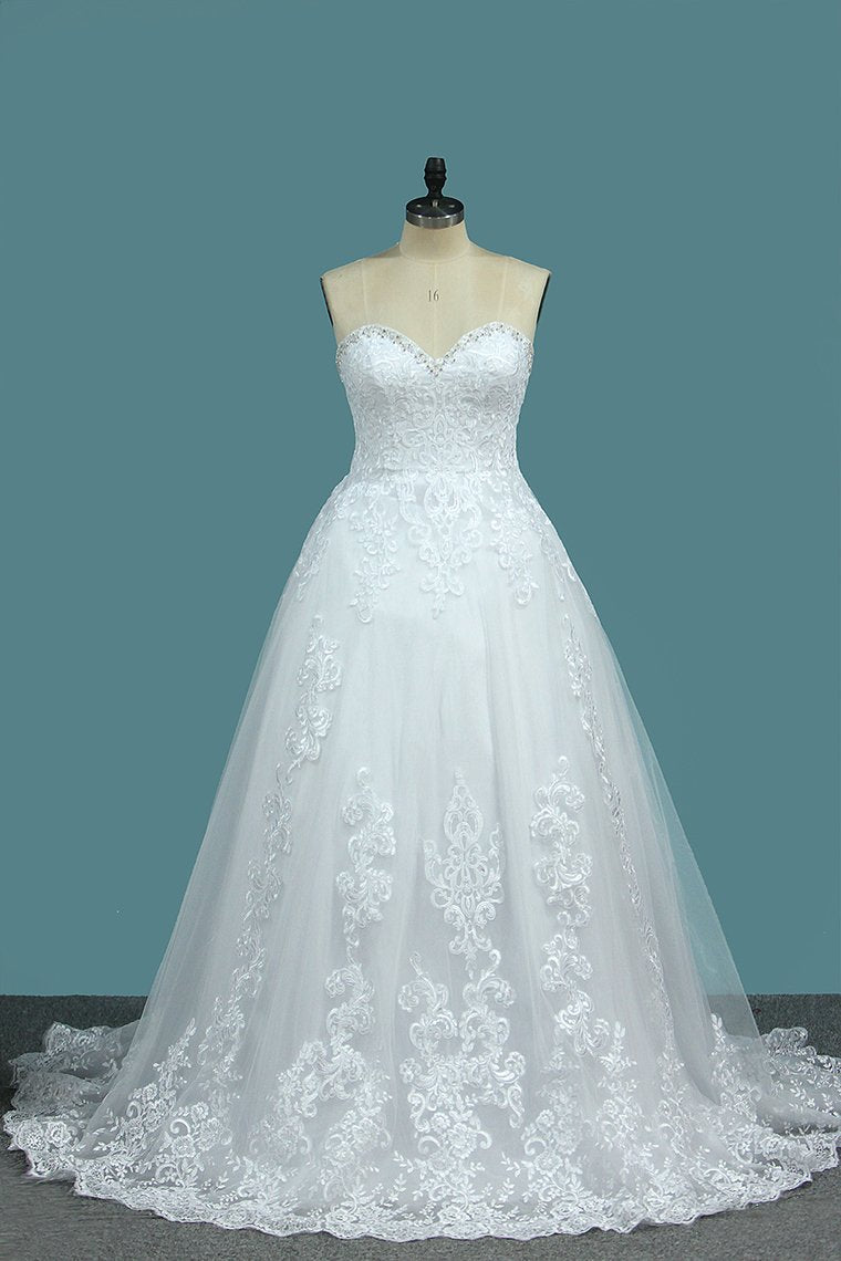 Sweetheart A Line Tulle Wedding Dresses With Applique Court Train