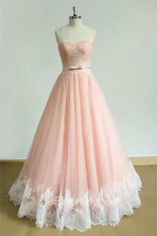New Arrival Prom Dresses Lace Up Back A-Line Sweetheart With Belt And Ruffles Tulle