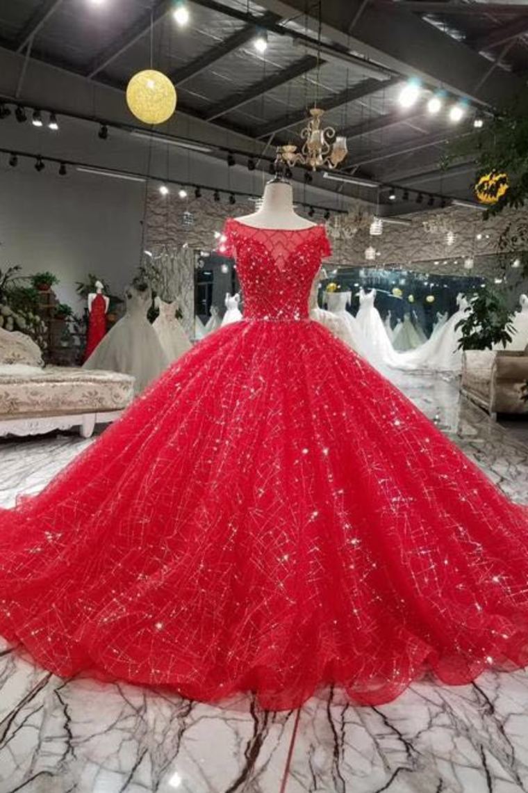 2024 Red Wedding Dresses Tulle Long Sleeves Lace
