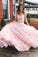 3D Floral Junior Off the Shoulder Prom Dresses Lace Two Piece Pink Lace Prom Gowns P1116