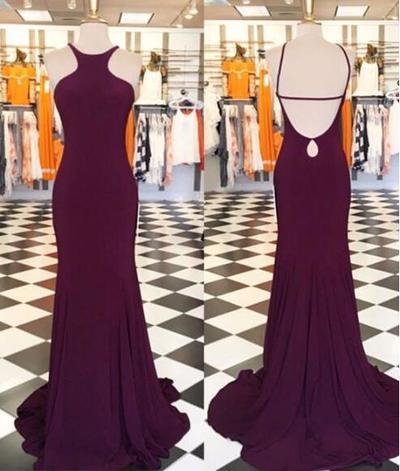 Halter Burgundy Backless Long Backless Halter Mermaid Fitted Sexy Evening Dresses WK819
