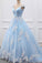 2024 Sky Blue Appliques Charming Ball Gown Off-the-Shoulder V-Neck Prom Dresses WK573