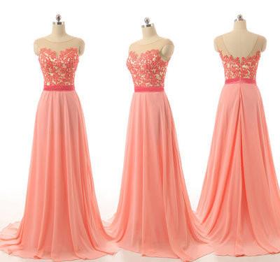 A-Line Peach Lace Custom Cheap Chiffon Open Back Cap Sleeves Bridesmaid Dresses WK25