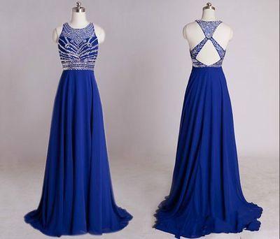 Backless Royal Blue Open Back Sleeveless Halter Chiffon Formal Gown For Senior Teens WK990