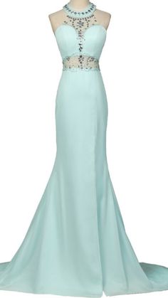 Elegant Beading Open Back Long Mermaid Prom Dresses Evening Dresses
