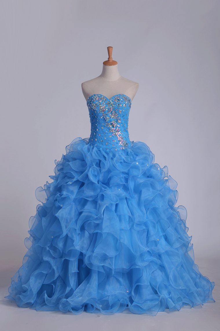 Organza Sweetheart Quinceanera Dresses With Beads And Ruffles Ball Gown