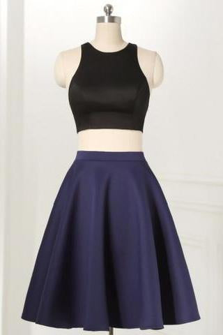 Straight Two Piece Jewel Sleeveless Knee-Length Black Homecoming Dresses WK475
