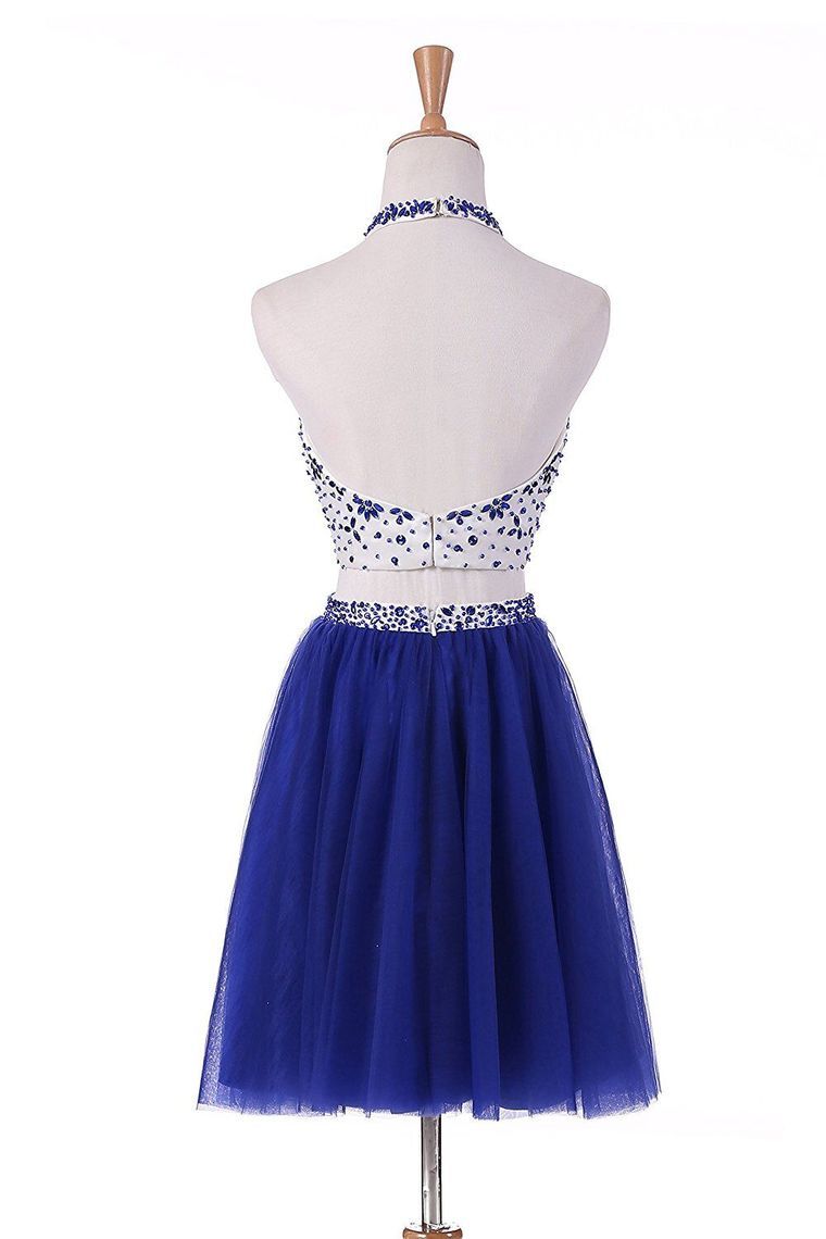 Two-Piece Halter Homecoming Dresses A Line Tulle With Beading