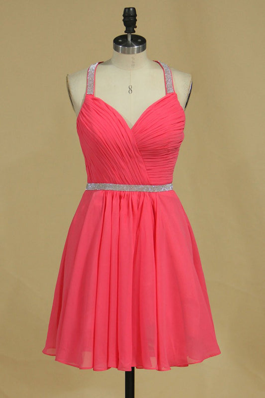 Halter A Line Short/Mini Homecoming Dresses Chiffon With Beads And Ruffles