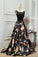 Chic A-Line Scoop Satin Black Lace up Sleeveless Long Flowers Prom Dresses WK622