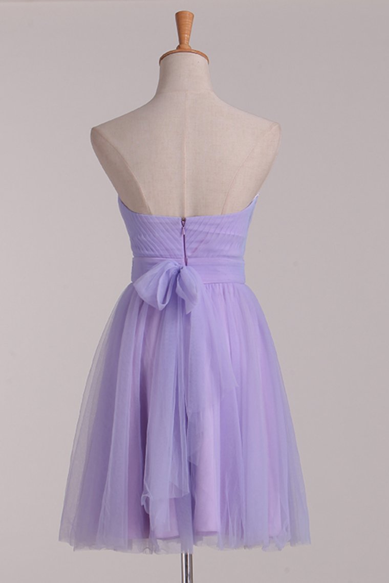 Sweetheart Ruched Bodice A Line Tulle Short/Mini Bridesmaid Dresses