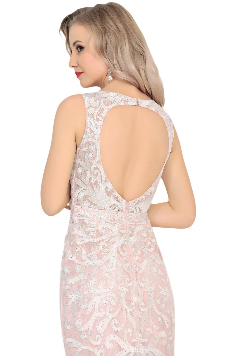 Sexy Open Back Scoop Prom Dresses Mermaid Lace With Beading