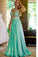 A Line Scoop Prom Dresses Elastic Satin With Applique And Sash