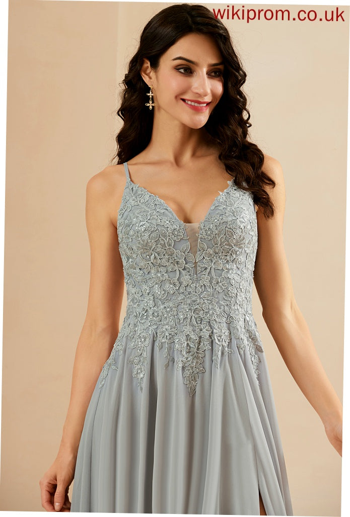 Chiffon Prom Dresses Sequins Valentina Floor-Length With A-Line Lace V-neck