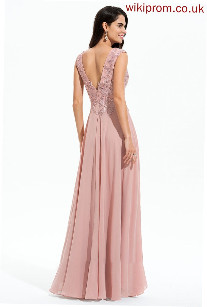 Chiffon Summer A-Line Floor-Length With Prom Dresses V-neck Split Lace Front