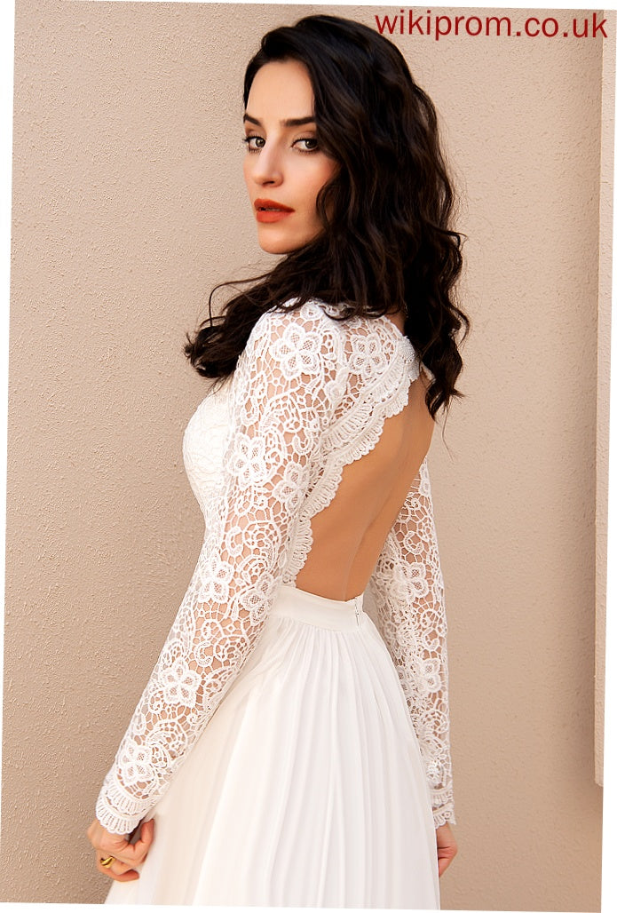 Chiffon Wedding Lace Dress Floor-Length V-neck Avah A-Line Wedding Dresses