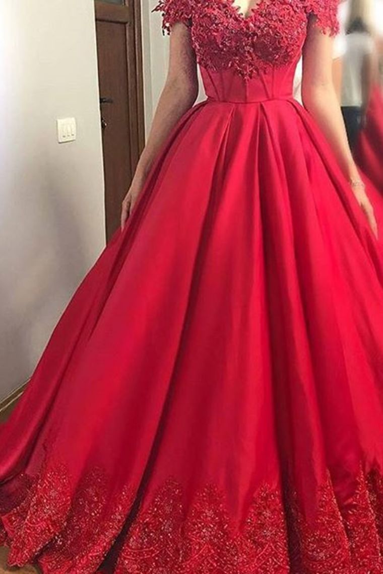 RedBall Gown Off The Shoulder Satin With Appliques
