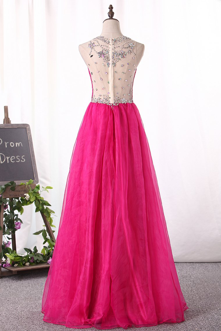 Prom Dresses Scoop Organza A Line With Beading Floor Length