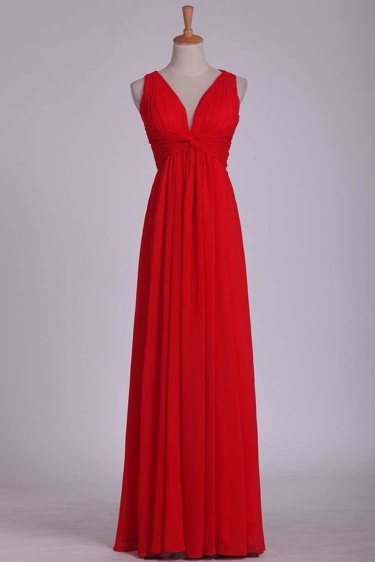 Sexy Open Back V Neck Ruched Bodice Prom Dresses A Line Chiffon