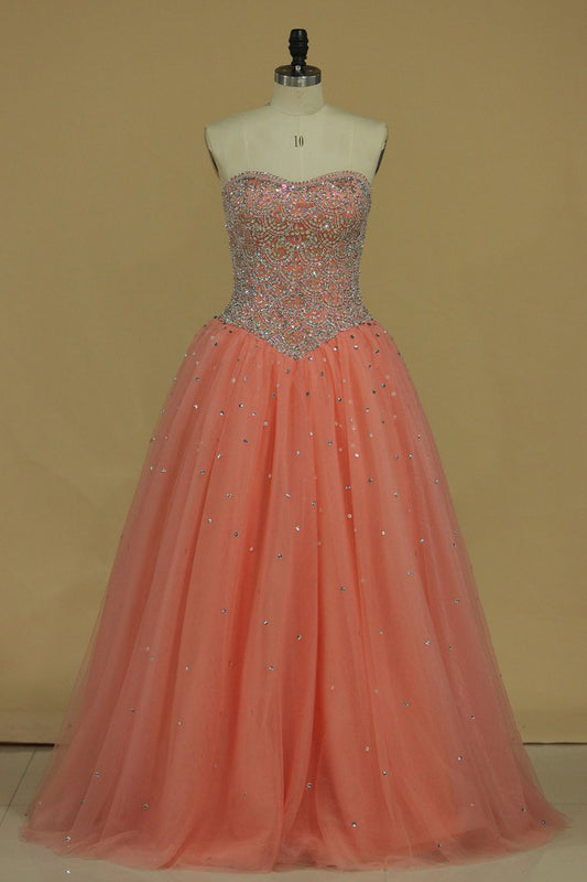 Floor Length Sweetheart Beaded Bodice Quinceanera Dresses Ball Gown Tulle