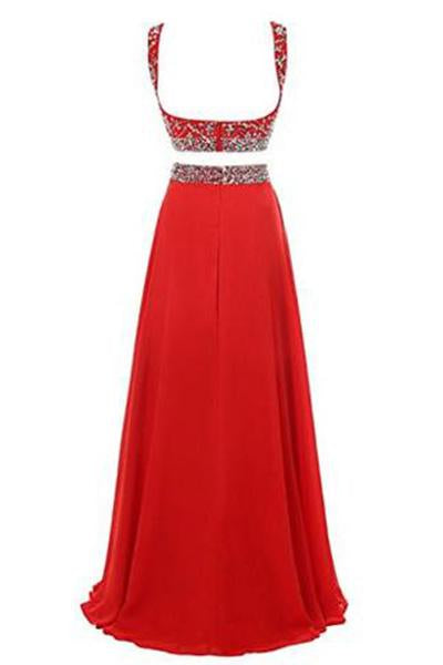 Long Prom Dress 2024 Two Pieces Maxi Chiffon Evening Gowns with Beads WK197