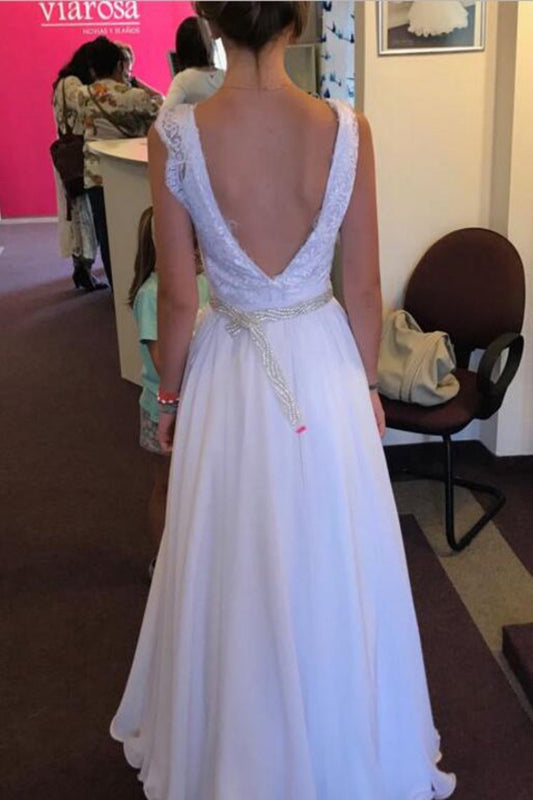 Chiffon Straps A Line Wedding Dresses With Applique And Beads Floor Length