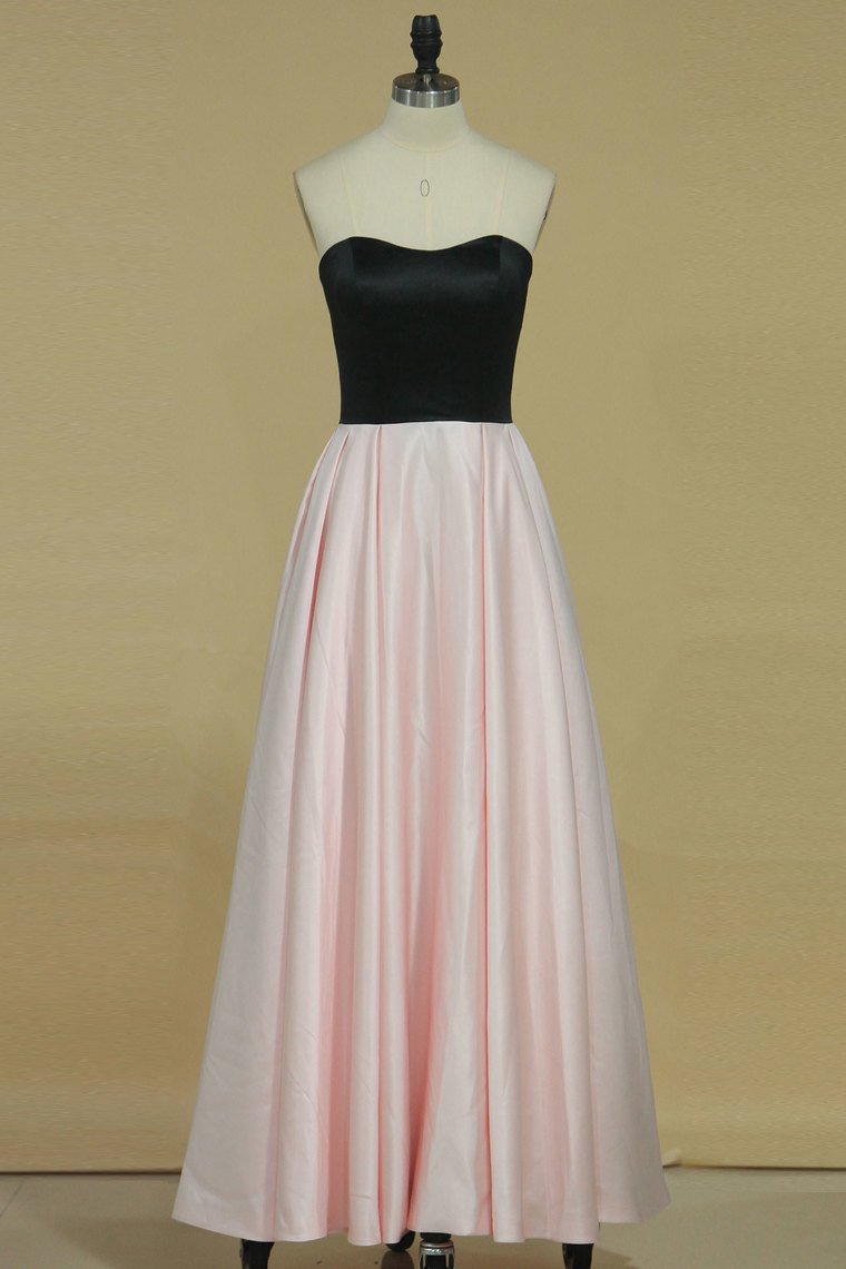 Bicolor A Line Scalloped Neckline Prom Dresses Satin Ankle Length