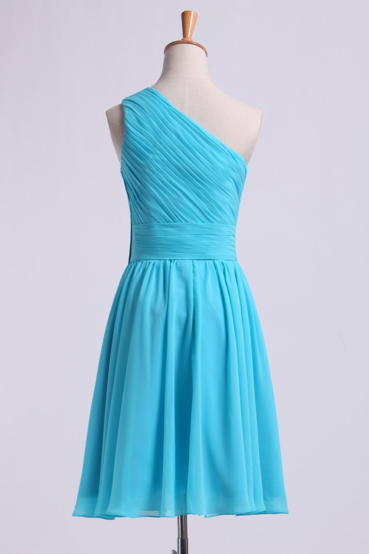 2024 One Shoulder Bridesmaid Dresses A Line Knee Length Chiffon With Ruffle