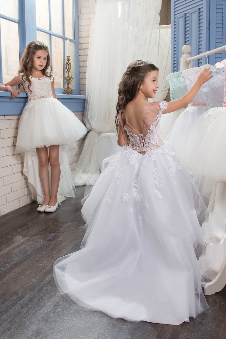 Asymmetrical Scoop With Applique Flower Girl Dresses A Line Tulle