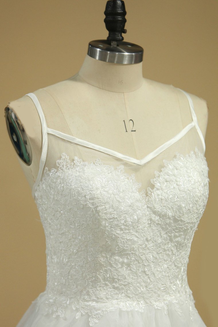 Spaghetti Straps A Line Wedding Dresses Organza With Applique