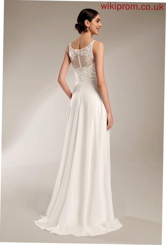 Chiffon Train Wedding Dresses Lia With Wedding A-Line Sweep Dress Sequins Lace Illusion