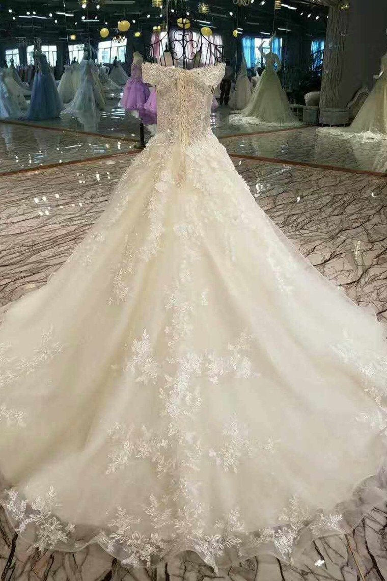 2024 Excellent New Arrival Off The Shoulder A Line With Crystals Tulle Wedding Dresses