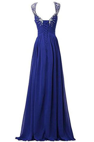 V-neck Prom Gowns Party Dresses Chiffon Long Evening Dresses WK205