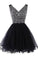 Sparkly Classy Short Sleeveless Cute V-Neck Beaded Tulle Crystals Homecoming Dresses WK772