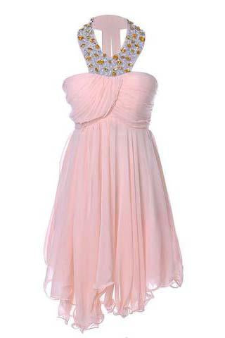 Sweetheart Pretty Short Halter Jewel Bead Prom Dresses Uneven Hem Party Dresses WK762