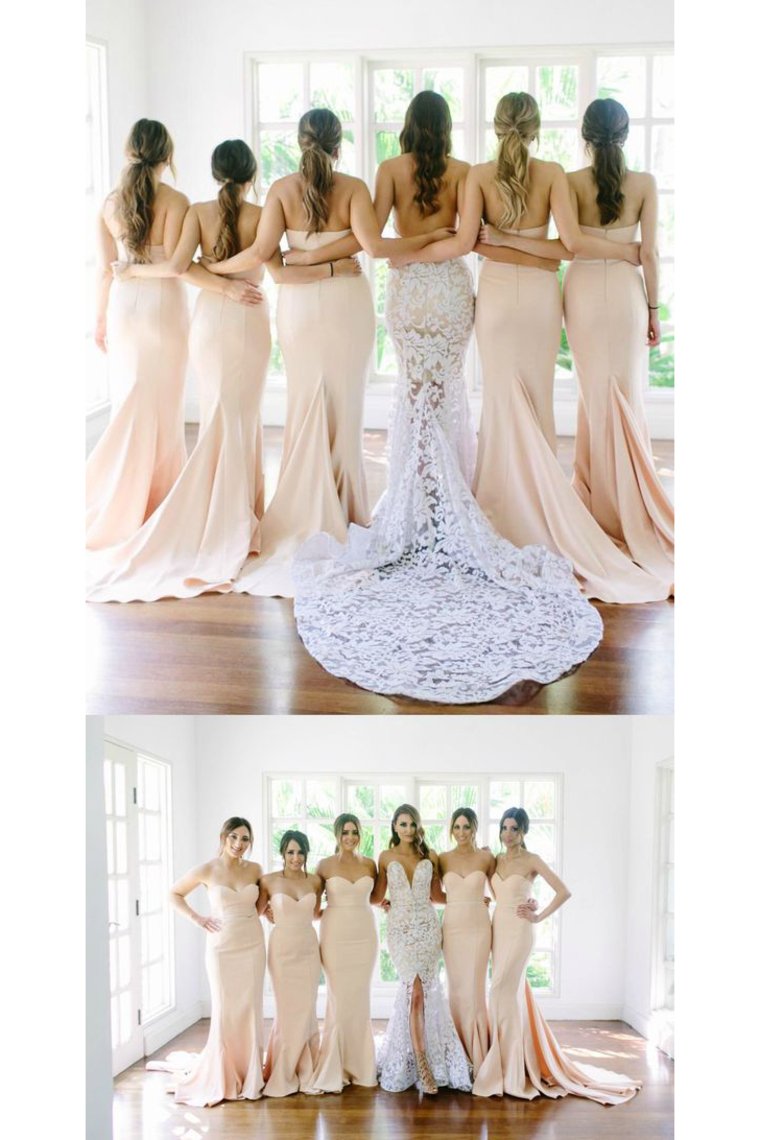 2024 Bridesmaid Dresses Mermaid Sweetheart Silk Like Satin Sweep