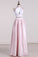 Bicolor Prom Dresses Halter Two-Piece Satin A Line Open Back