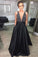 Prom Dress V Neck Satin With Beads And Sequins Open Back