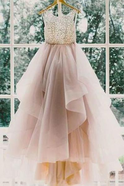 Backless Glamorous Ball Gown Lace Puffy Tulle Long Sexy Evening Gowns For Teens Juniors Dress WK87