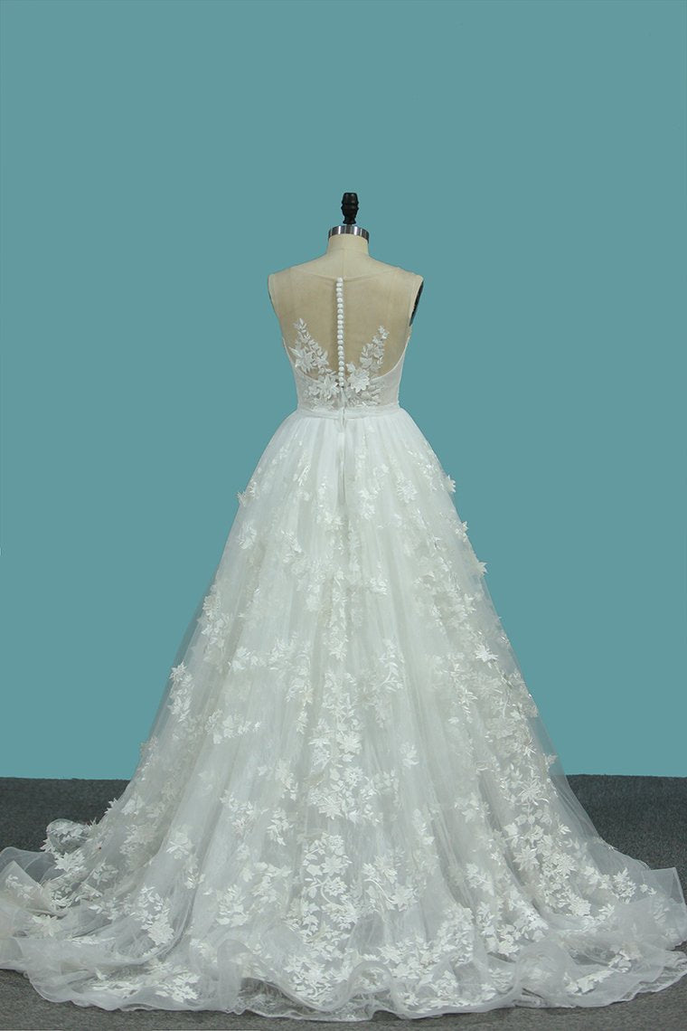 V Neck Lace Mermaid Wedding Dresses With Applique Chapel Train