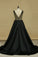 New Arrival A Line V Neck Prom Dresses Satin With Beads&Rhinestones