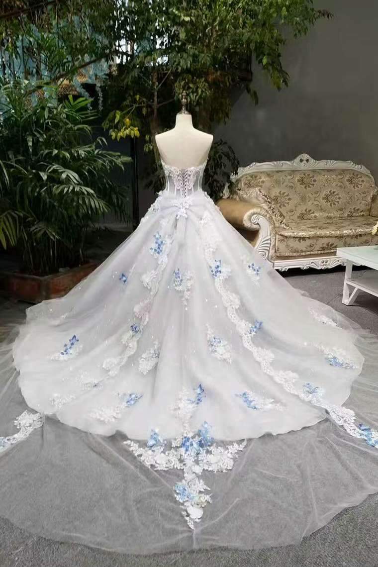 Low Price Floor Length Wedding Dresses Lace Up Strapless With Handmade Butterfly